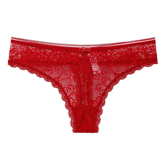 Bigersell Women Lace Bikini Panties - Ladies Floral Lace Mesh Lingerie Thong Briefs Underwear Women’s Underpants Cheeky Panties Red M