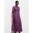 thumbnail image 5 of Womens Purple Round Neck Vintage Style A-Line Long Dress with Puff Sleeves, 5 of 8