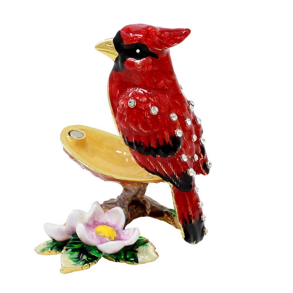 Details about / Cardinal Red Bird Trinket Box with Flowers Leaves Branches