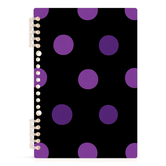 Ckdifva Purple Polka Dot A5 Ring Binder Notebook Journey Note Diary College Ruled Study 60 Pages
