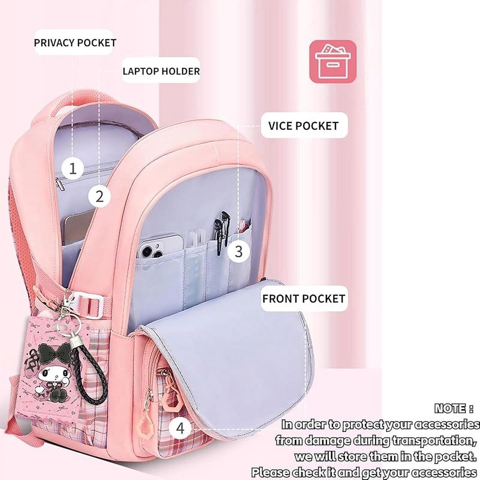 YAHAFEPYKawaii backpack with 18PCs accessories anime cartoon anti-theft travel aesthetic new semester gifts bag with cute pins…