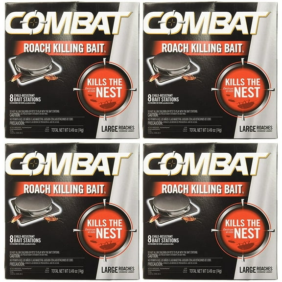 Combat Roach Killing Bait Station - Child-Resistant, Indoor Use - 4 Pack, Large Roach Bait