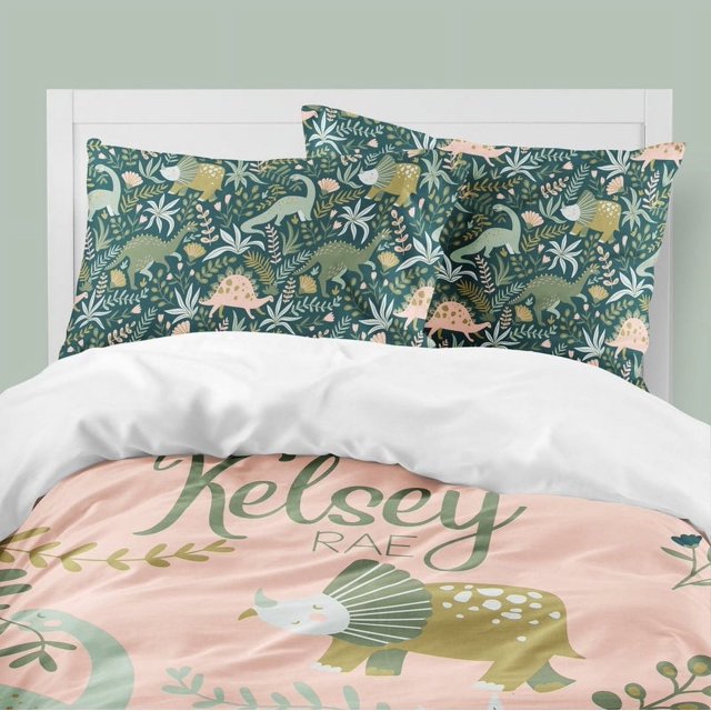 Juego de Cama Infantil Jardín de Dinosaurios Rosa (Funda nórdica o edredón)