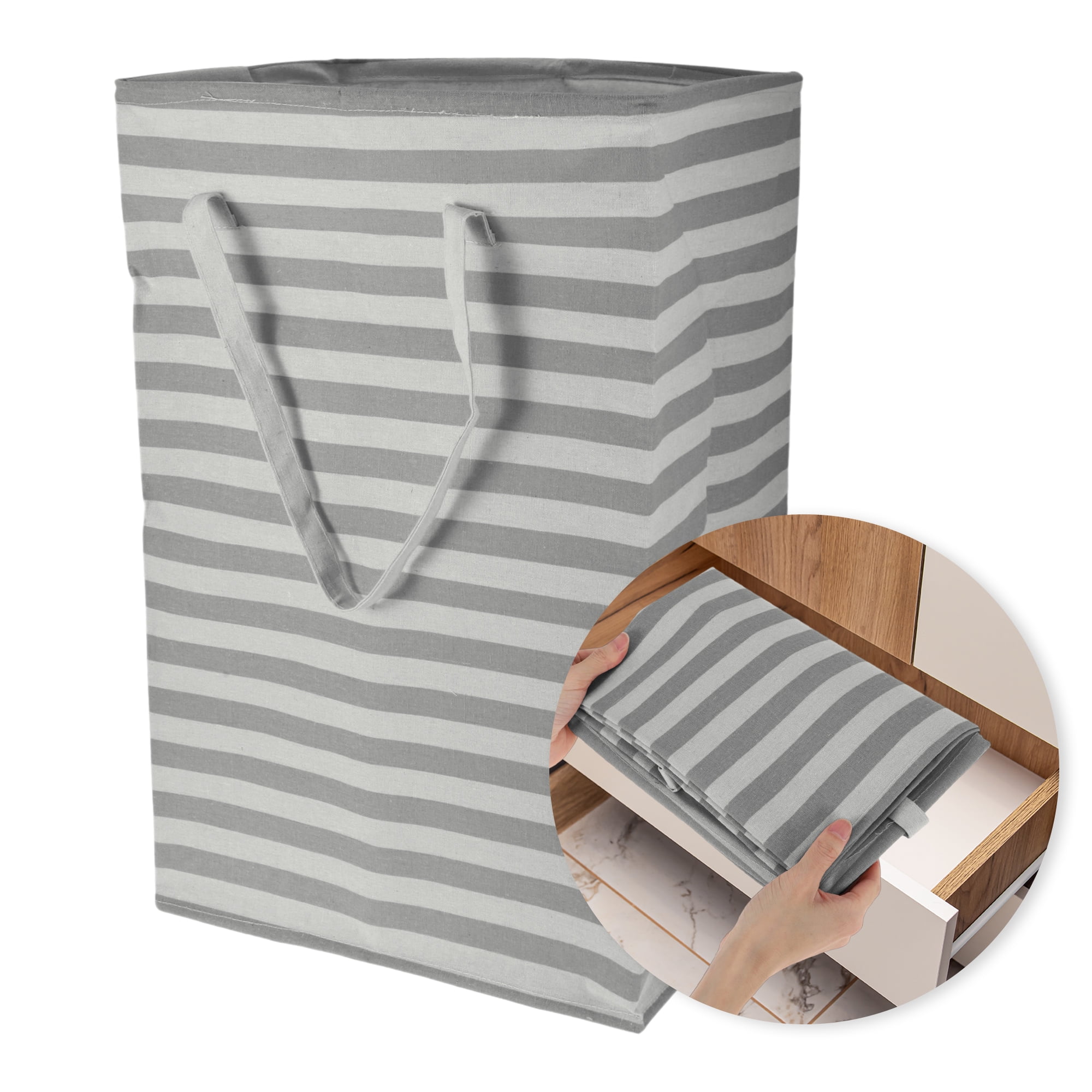 Unique Bargains Laundry Basket, Foldable Laundry Hamper with Handles White Gray