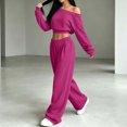thumbnail image 5 of BRELIL Women's Two Piece Outfits Sets Long Sleeve Crop Top Wide Leg Elastic Waist Pants Casual Lounge Matching Tracksuit Fall Travel Vacation Loungewear, Purple M, 5 of 7