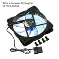 thumbnail image 3 of 3Pcs Computer Case Fan 600-1200RPM 120mm 4 Pin Blue LED Silent Cooling Fan 15 LED 12V with Rubber Pads 12 Screws, 3 of 5
