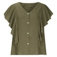 thumbnail image 1 of Plebaso Womens Button down Shirts Chiffon Ruffle Short Sleeve V Neck Casual Blouses Solid Color Dressy Tops, 1 of 5