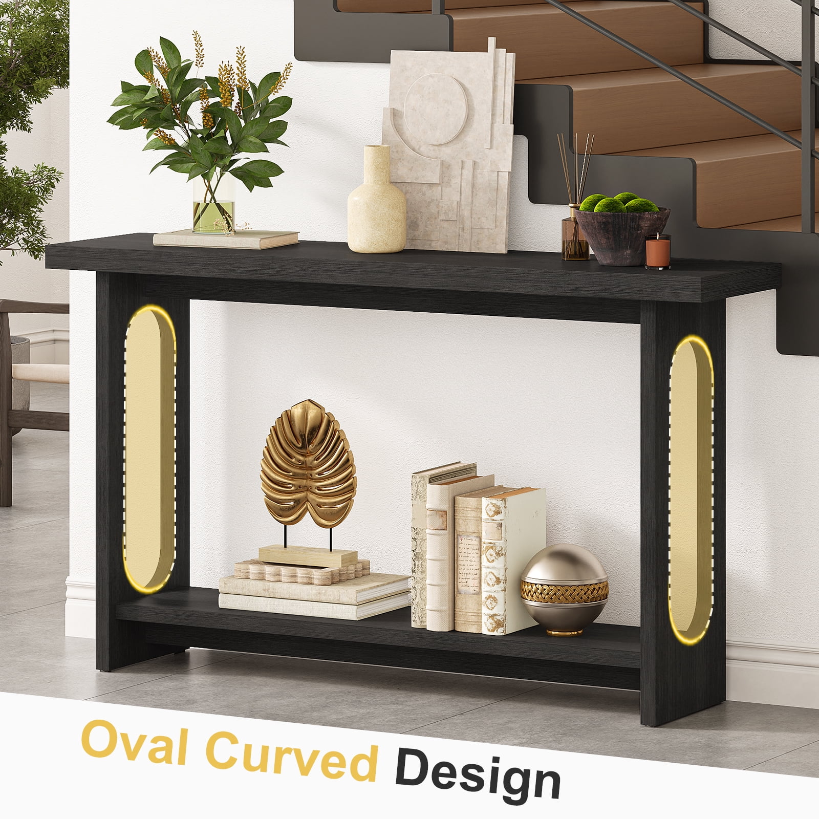 Tarnorci 54.33" Console Table, Narrow Entryway Sofa Table with Storage Shelves, Black