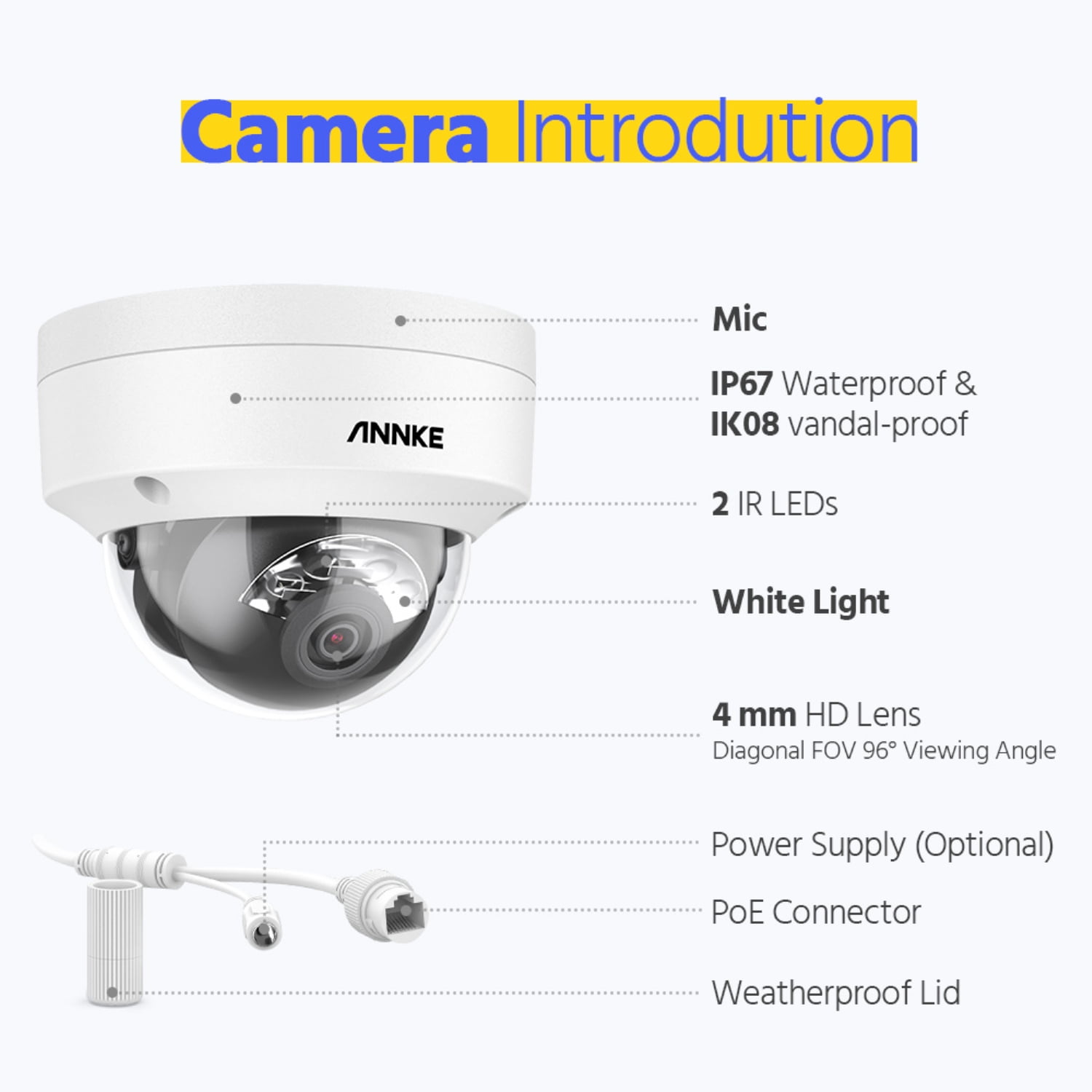 ANNKE 8MP Outdoor Security Camera, Wired 4K Wireless Camera Night Vision with AI Motion Detection Alarm, IP67 Weatherproof, 4mm Lens, Built-in Mic, Dual Lights Night Vision