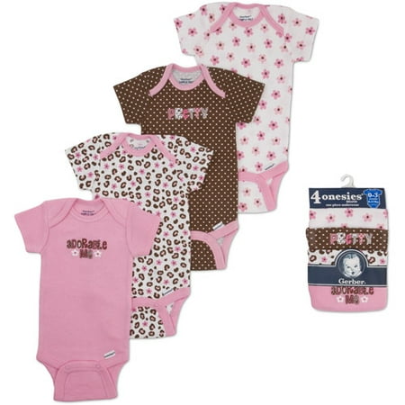 Gerber Onesies Brand Newborn Girl 4-Pack Assorted Short Sleeve One-Piece Underwear