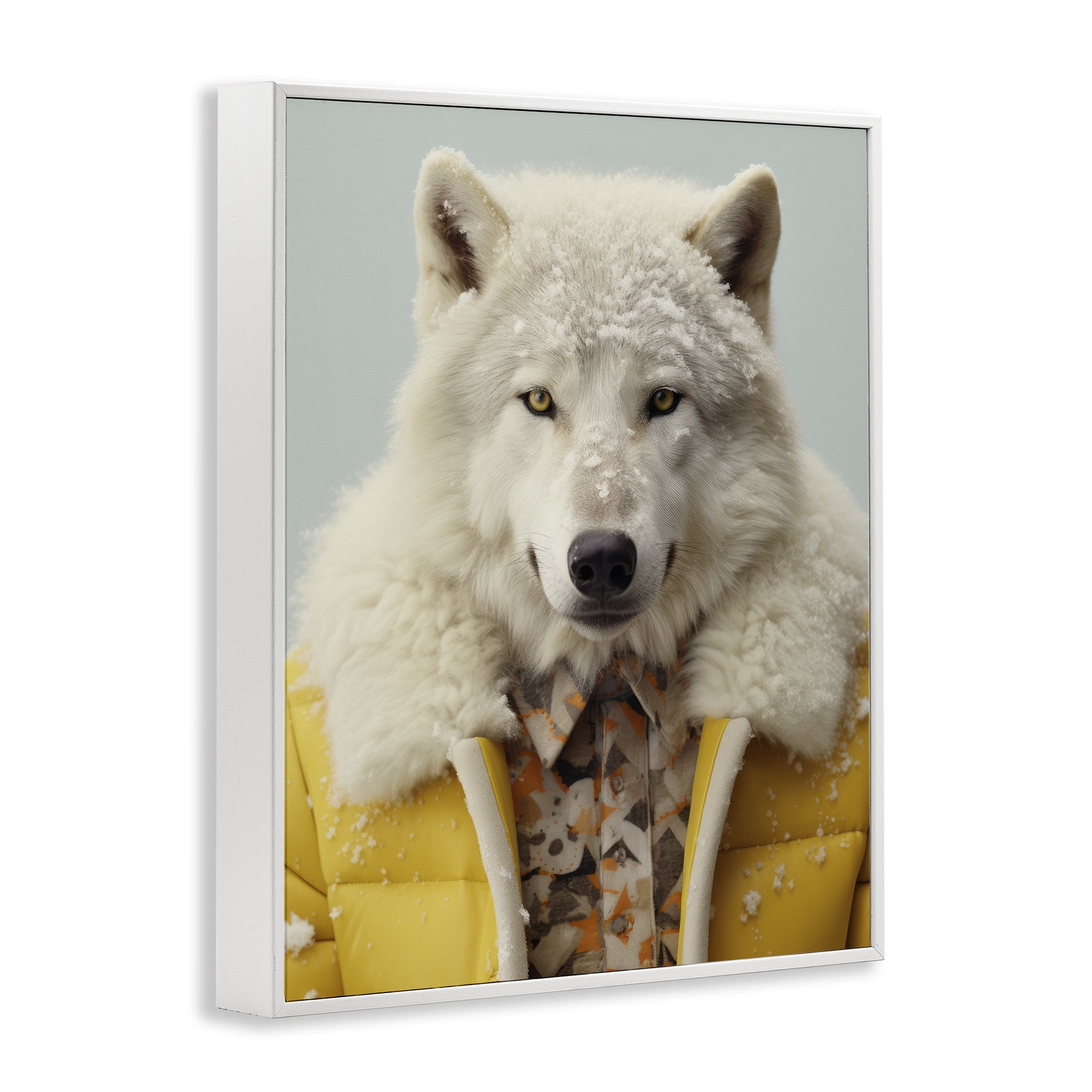 Stupell Industries Snow Wolf Yellow Jacket White Framed Giclee Art, design by Ray Powers