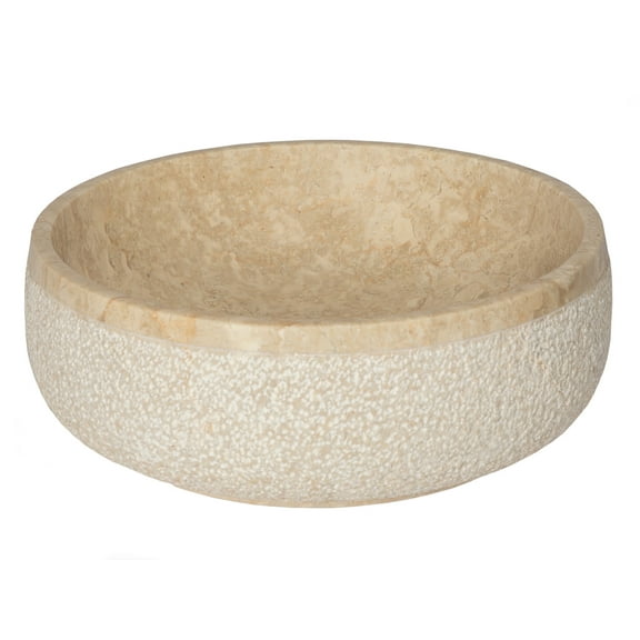 Gral Round Vessel Sink in Beige Marble with Hammered Exterior