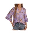 thumbnail image 2 of VISgogo Blusas informales para mujer, con estampado floral, manga 3/4, cuello en V, con retazos, blusas sueltas VISgogo  moda, 2 of 7