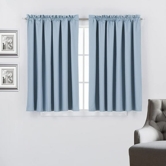 2pc 100% Blackout Rod Pocket Thermal Insulated Window Treatment Curtain Panels Set 52"W x 45"L, Slate Blue