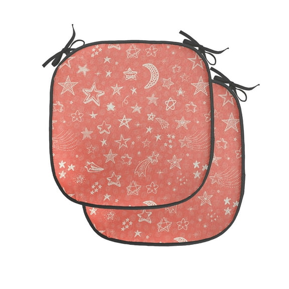 Star Chair Seating Cushion, Moon and Stars Theme Pattern Starry Night Shooting Stars Space Galaxy Style, Soft Seat Pads for Office with Anti-slip Backing, 16"x16", Coral White, by Ambesonne