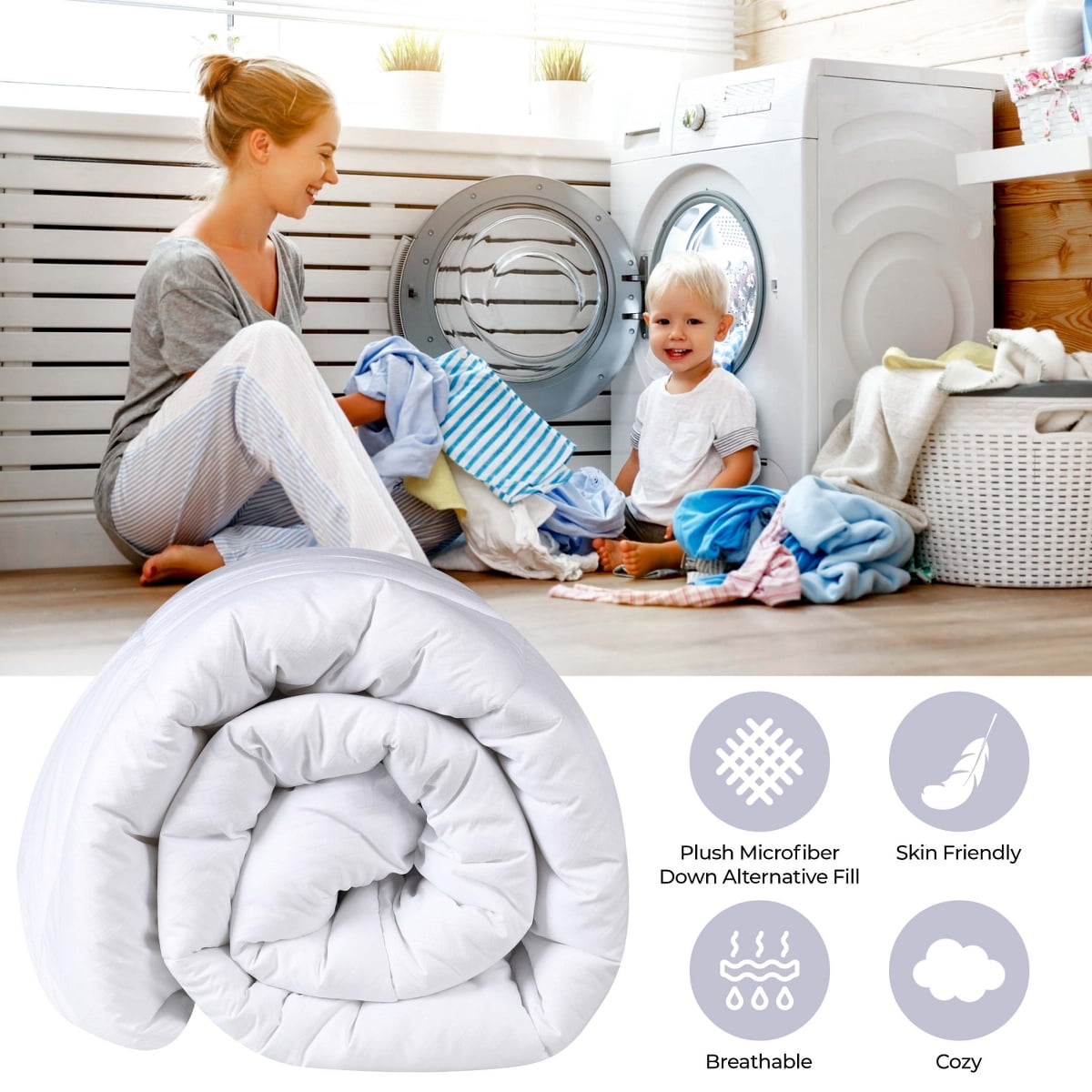 Superior Basketweave Plush Down Alternative Comforter, Twin XL, White