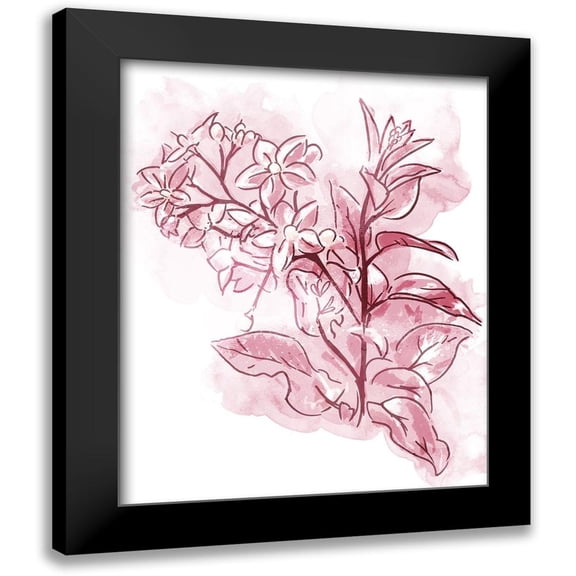 OnRei 12x14 Black Modern Framed Museum Art Print Titled - Water Inked Florals Blush