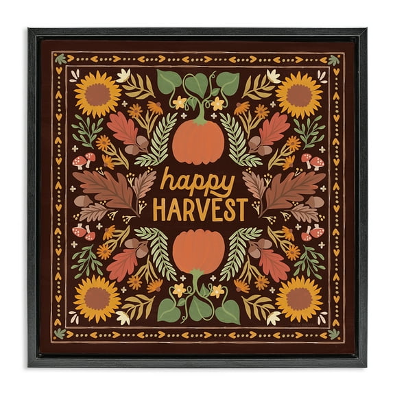 Stupell Industries Happy Harvest on Brown Landscape Painting Black Floater Framed Art Print Wall Art, 18 x 18