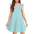 thumbnail image 1 of Girls Dress Summer Ruffle Sleeve Mesh Casual Party Dresses with Pockets for Kids, 1 of 18