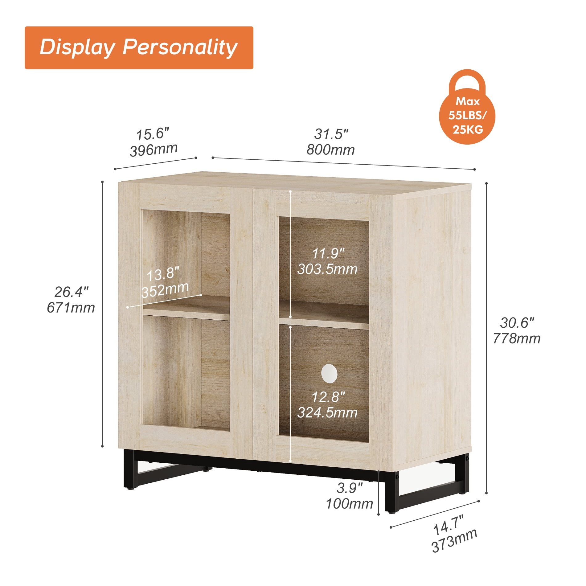 Modern Sideboard Buffet Cabinet with Glass Doors and Adjustable Shelf Coffee Bar Storage Cabinet for Living Room Kitchen,Beige