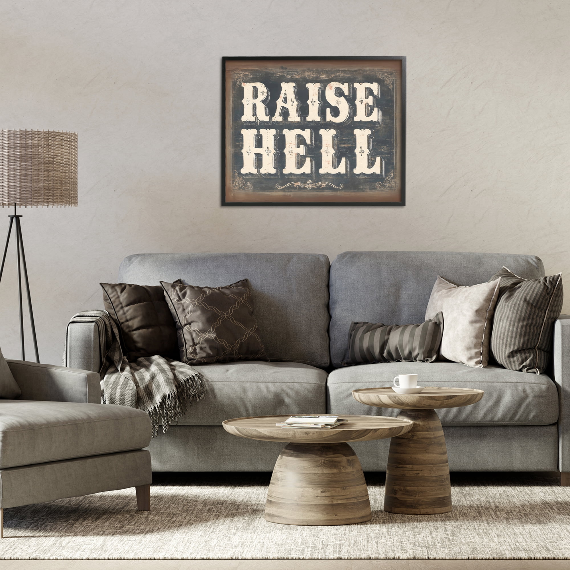 Stupell Industries Raise Hell Vintage Western Black Framed Giclee Art, design by Arlington Prints