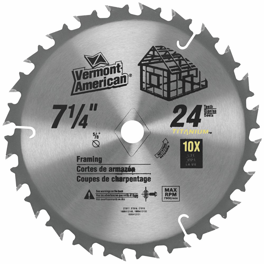 Vermont American 27818 71/4" 24 TPI 10X Titanium Carbide Circular Saw Blades