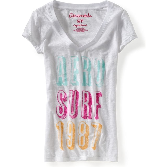 Camiseta gráfica Aeropostale Aero Surf Burnout para mujer blanca grande