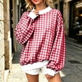 thumbnail image 6 of Women's Mock Neck Sweatshirts Plus Size Long Sleeve Patchwork Pullover Tops Fall Fashion Casual Oversized Outfits (L, Red), 6 of 7
