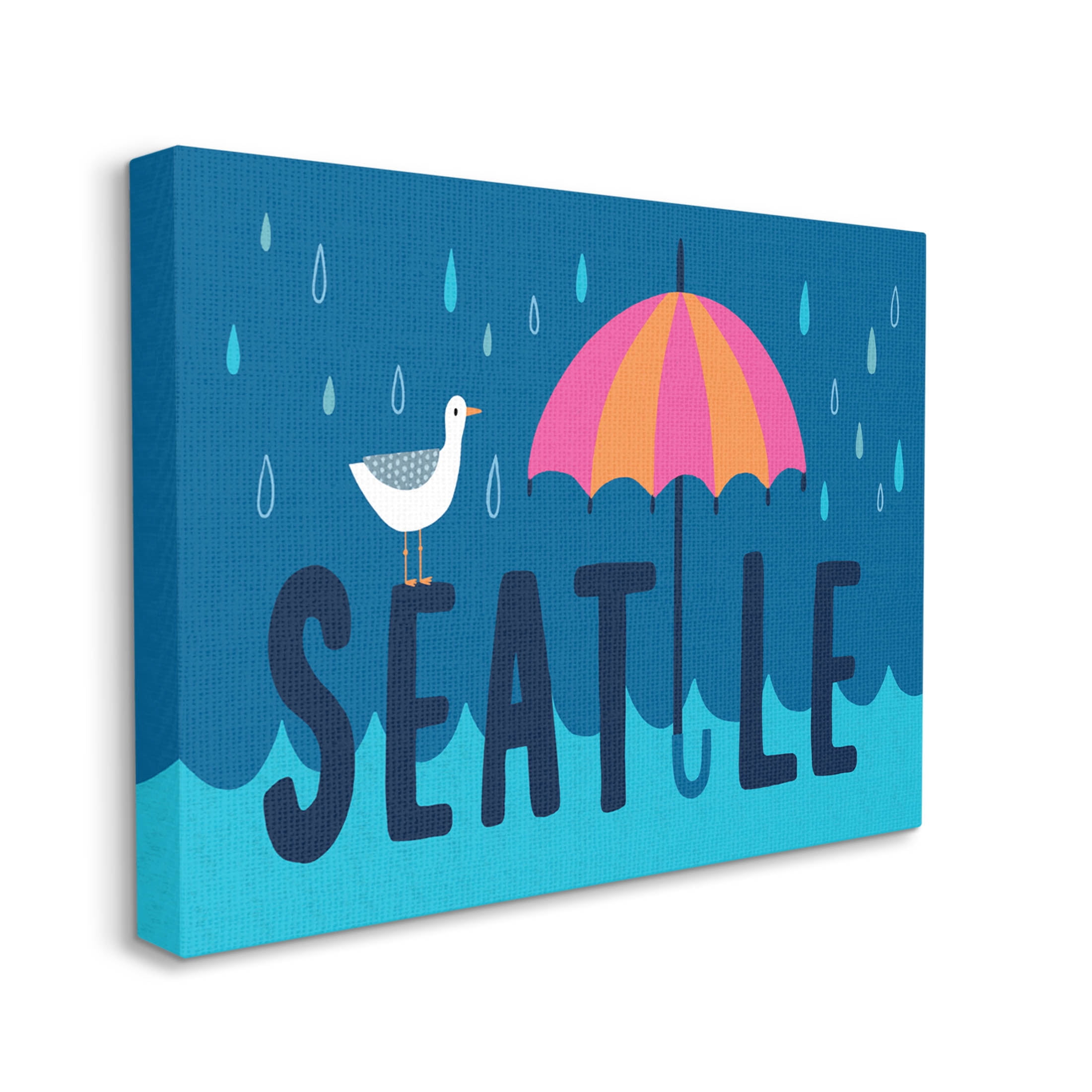 Seattle Raindrops Falling Seagull Animals & Insects Graphic Art Gallery Wrapped Canvas Print Wall Art