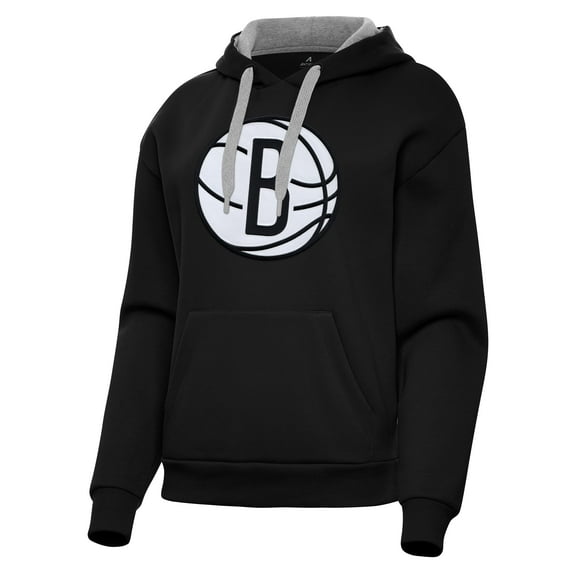 Women's Antigua Black Brooklyn Nets Victory Pullover Hoodie