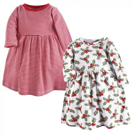 UPC: 0660168555158 | Hudson Baby Infant and Toddler Girl Long-Sleeve Cotton Dresses 2pk  Holly  0-3 Months