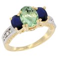 thumbnail image 1 of 14K Yellow Gold Diamond Natural Green Amethyst Ring Oval 3-stone with HQ Blue Sapphire, size 7, 1 of 4
