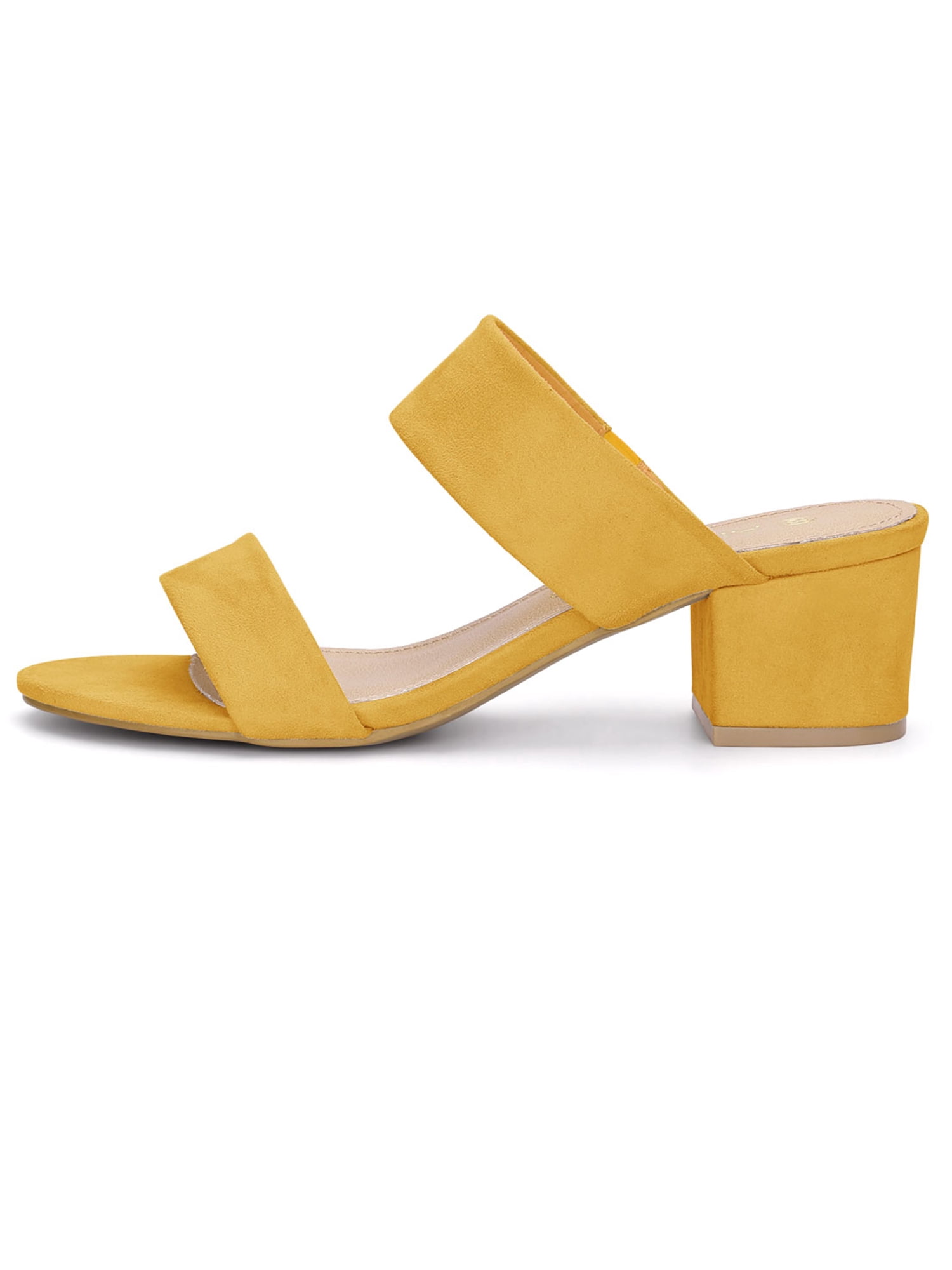 DARING DIVA Stylish Women's Block Heel Dual Straps Slide Sandals 8.5 Yellow
