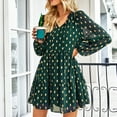 thumbnail image 3 of Vestido con cuello en V, manga larga, estampado con cordón, vestido casual de moda fluido para mujer, 3 of 7