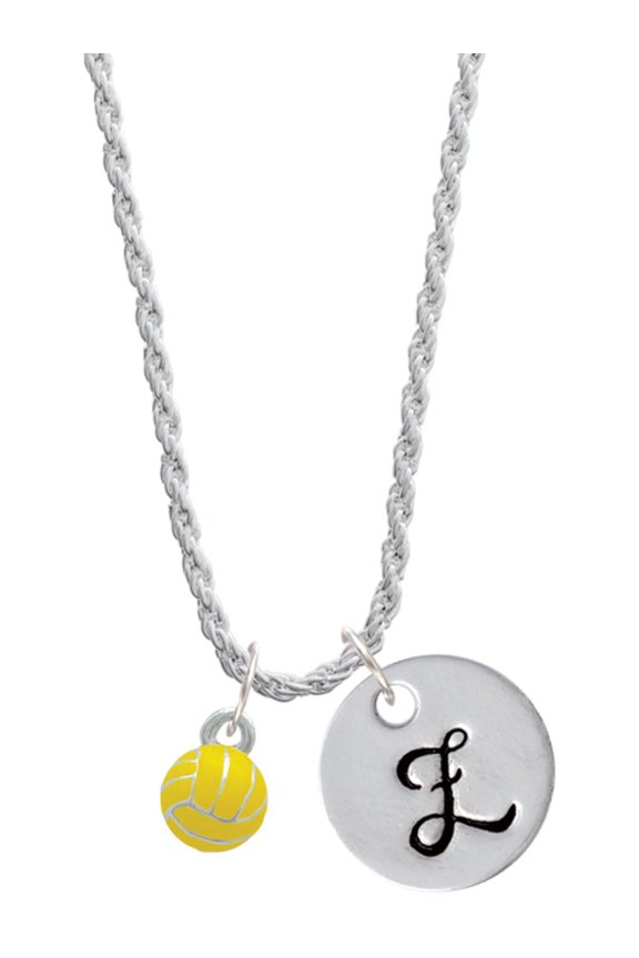 Silvertone 3-D Enamel Water Polo Silvertone Script Initial Disc - Z - Charm Necklace, 20"+3"