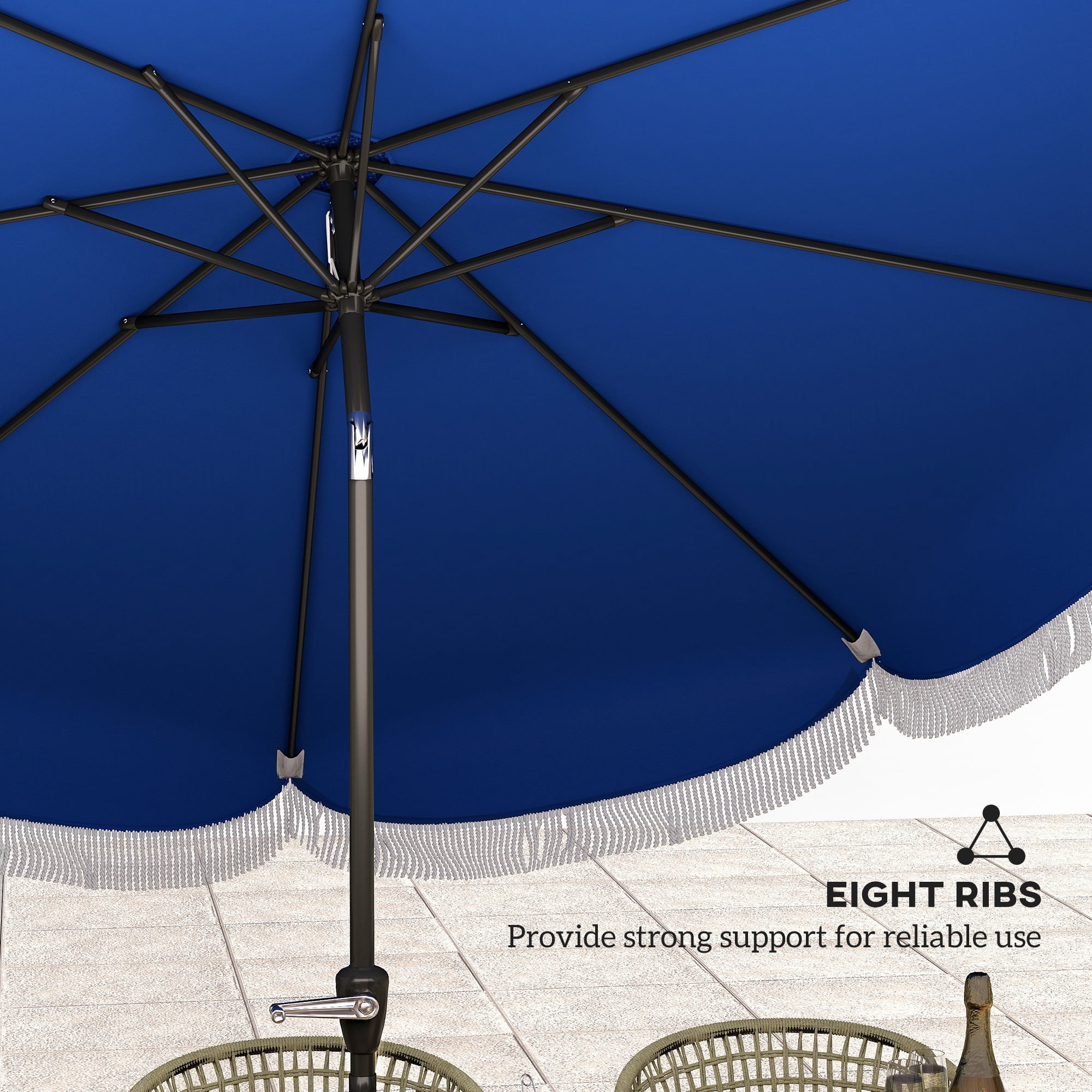 Outsunny 9FT Patio Umbrella, UPF 30+ Outdoor Market Umbrella, Vented Patio Table Umbrella with Crank, 8 Ribs, Push Button Tilt, Navy Blue