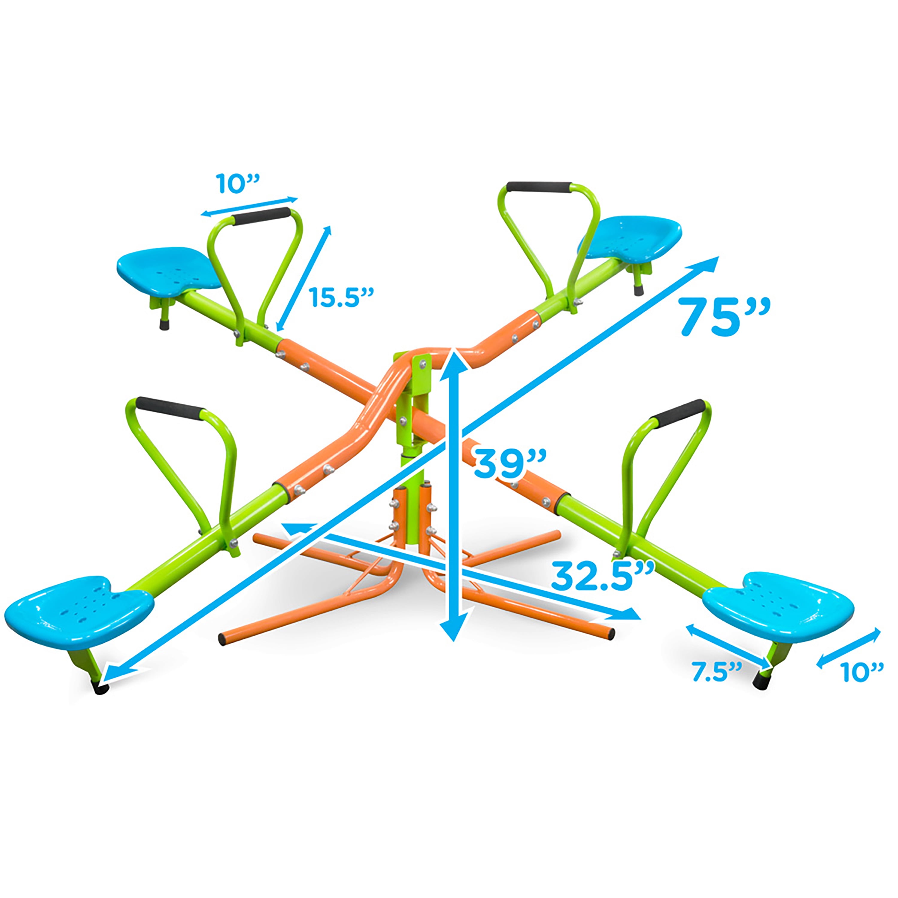 Outdoor Playground Four Seats 360 Degree Rotating Seesaw for Kids, Sturdy Steel & Plastic Seat Teeter Totter in Blue & Green, Suitable for Kids Age 3+ Indoor Outdoor Use