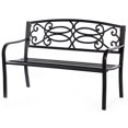 thumbnail image 1 of Steel Outdoor Patio Garden Park Seating Bench with Cast Iron Scrollwork Backrest, Front Porch Yard Bench Lawn Decor, 1 of 4