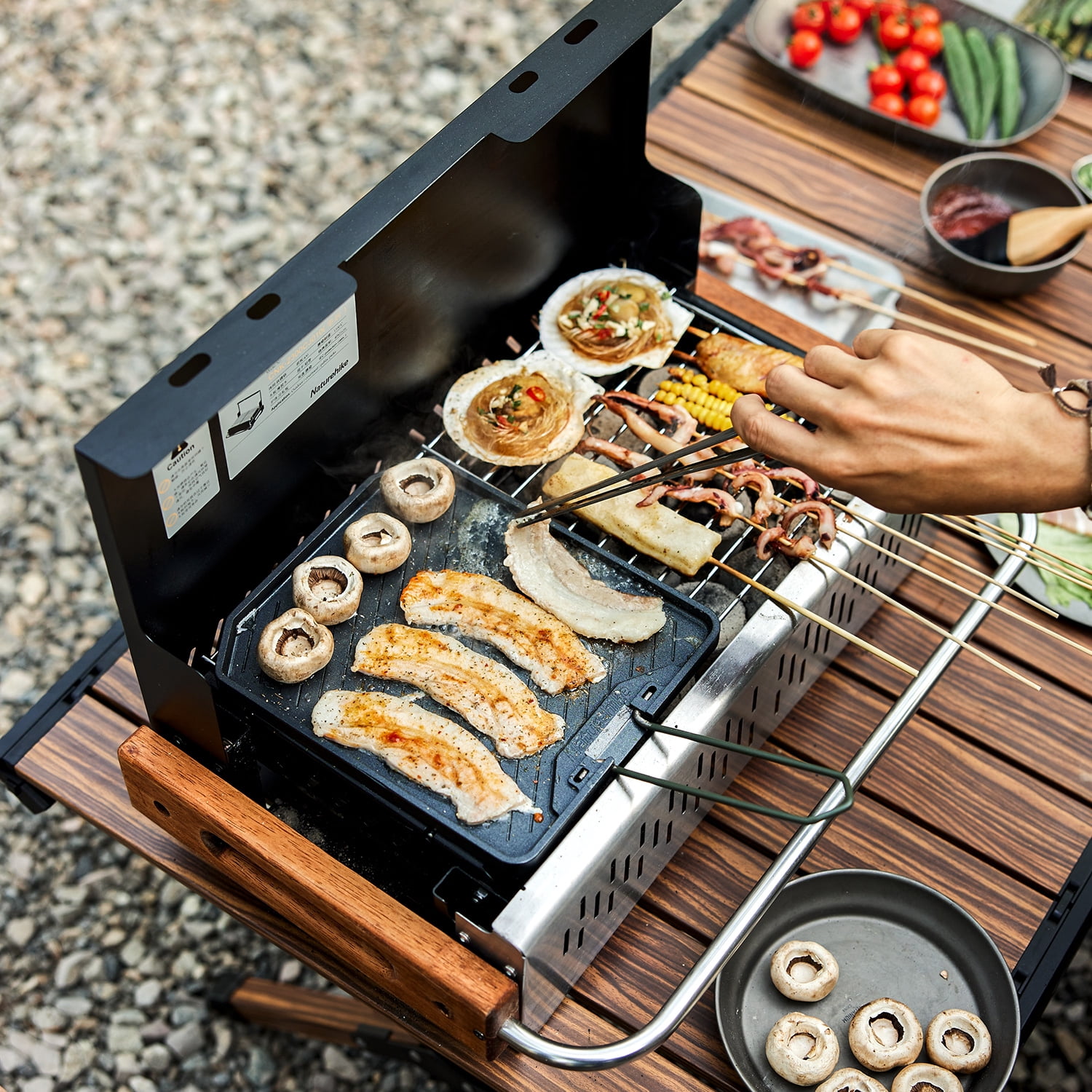 Naturehike, Non-stick skillet, square grill frying pan for camping, outdoor portable frying pan, cast aluminum, movable folding handle