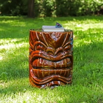 Sunnydaze Tropical 17.25" Tiki Head Ceramic Garden Stool Side Table, Brown