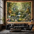 thumbnail image 6 of Forest Bridge Over Waterfall Creek with Fairy Lights, Dreamy Fantasy for Nature Lovers, Magical Woodland Wall Art, Housewarming Gift, Tapestry Wall Hanging for Bedroom and Dorm, 6 of 7