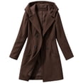 thumbnail image 4 of Cmfcve Womens Plus Size Hooded Coats Double‑Breasted Mid Length Overcoat Long Sleeve Casual Outerwear Jacket, 4 of 8