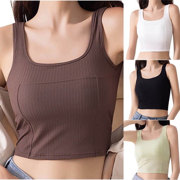 Fanxing Women's Plus Size Yoga Tanks Tops with Built in Bra Scoop Neck Stretchy Camisoles 2025 Summer Camisole Cami Undershirt Coffee,XXXL