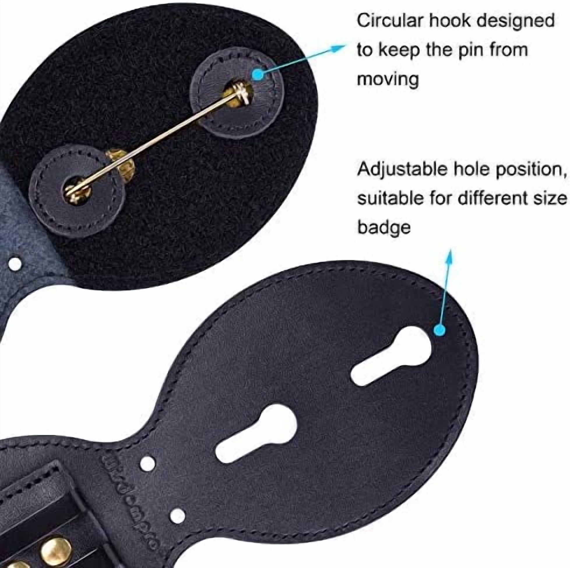 Quivanta Police Badge Holder, Cowhide Leather Universal Police Badge Holder Pocket Case with Stationary Mn-Steel Belt Clip, Hook and Loop Closure and Stainless Bead Chain Necklace- Oval Shape