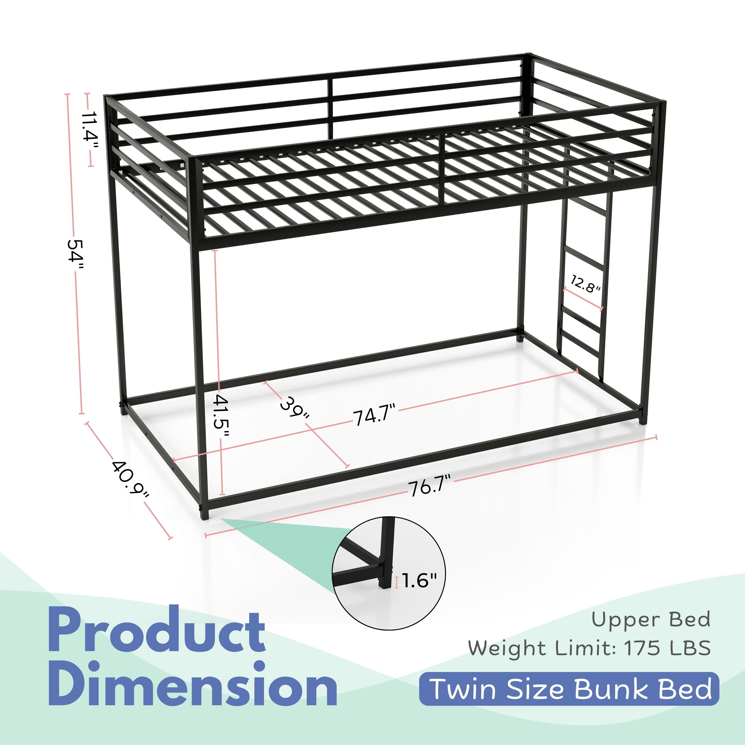 Furniture of America Veric Kids Twin over Twin Low Profile Bunk Bed, Black