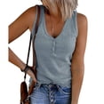 thumbnail image 2 of Sleeveless Women Slim Fit V Neck Button Ribbed Henley Tank Tops, 2 of 5