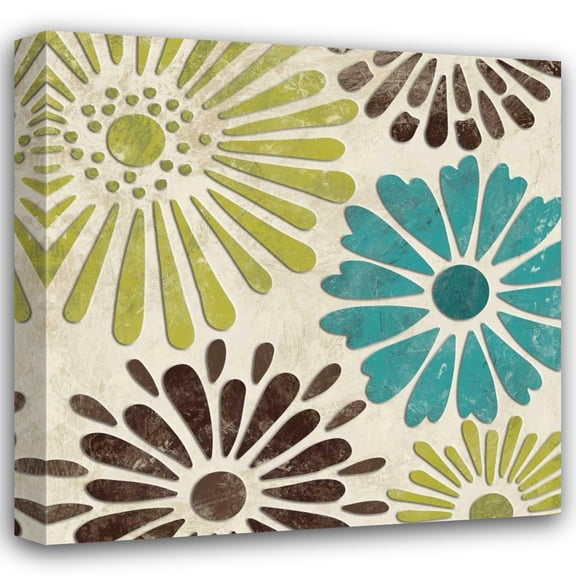 N Harbick 20x20 Gallery Wrapped Canvas Wall Art Titled - Stencil Flowers I