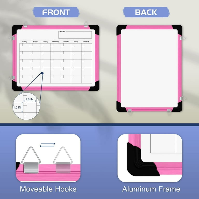 Dry Erase Calendar Whiteboard for Wall, 16 inch x 12 inch Magnetic White Board Calendar Dry Erase Board, Small Wall Whiteboard Calendar Monthly Double