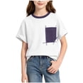 thumbnail image 2 of Teylalorva Girls Cotton T-Shirt with Pocket Crew Neck Short Sleeve Kids Summer Trendy Casual Tee White Size 3T, 2 of 9