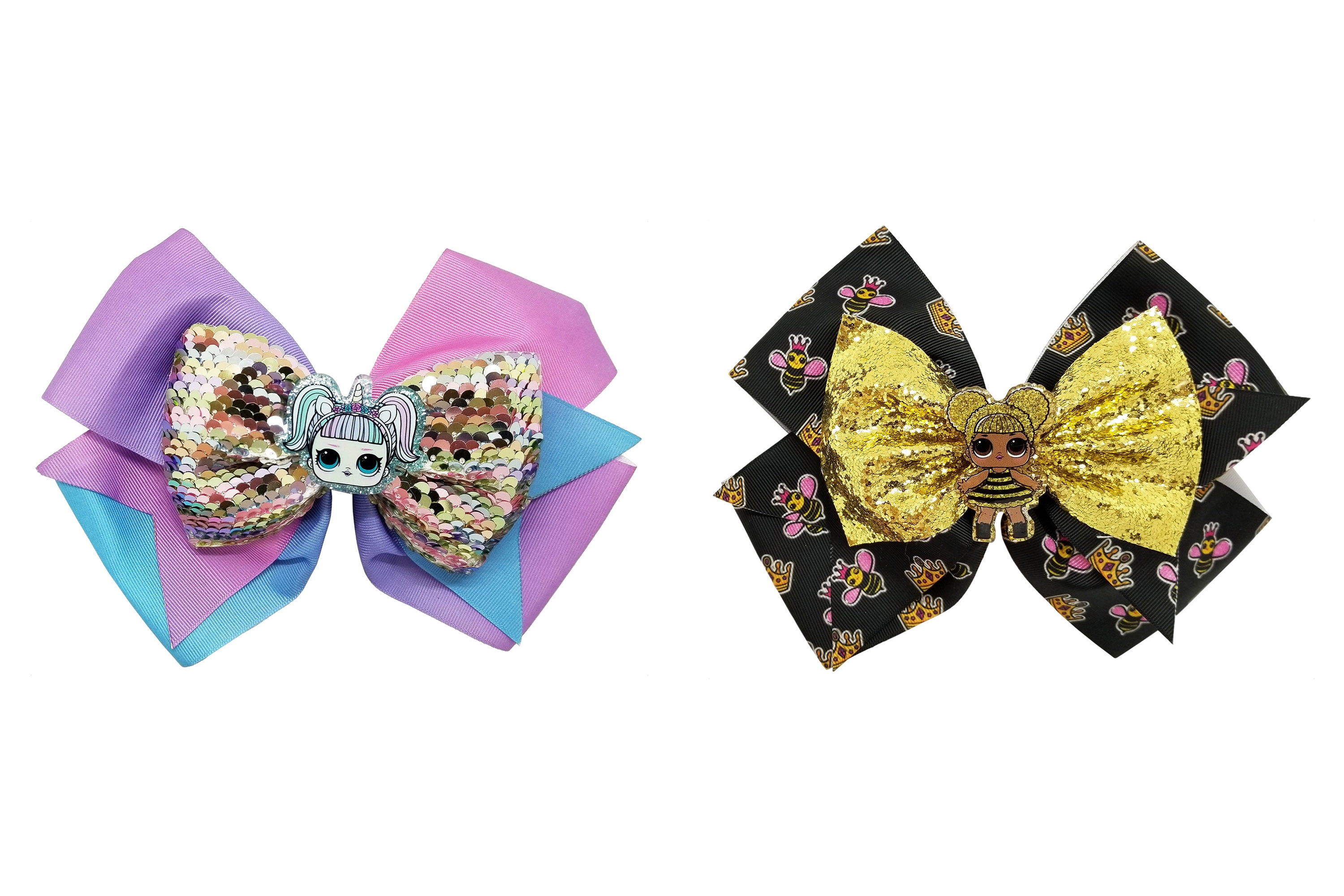 License LOL Hair Bow Set, Pastel and Black and Gold Sequin Prints -  